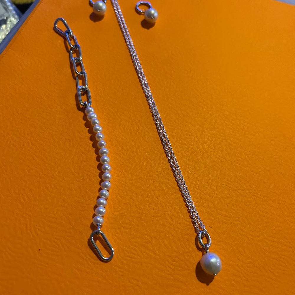 Pandora Silver and White Pearl Necklace
